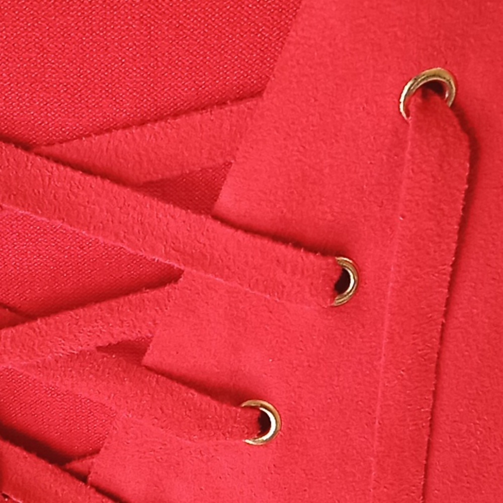 I.N.C Red Sleeveless Dress with Lace-Up Detail And Front Zipper Pockets. NWT. - Picture 10 of 13